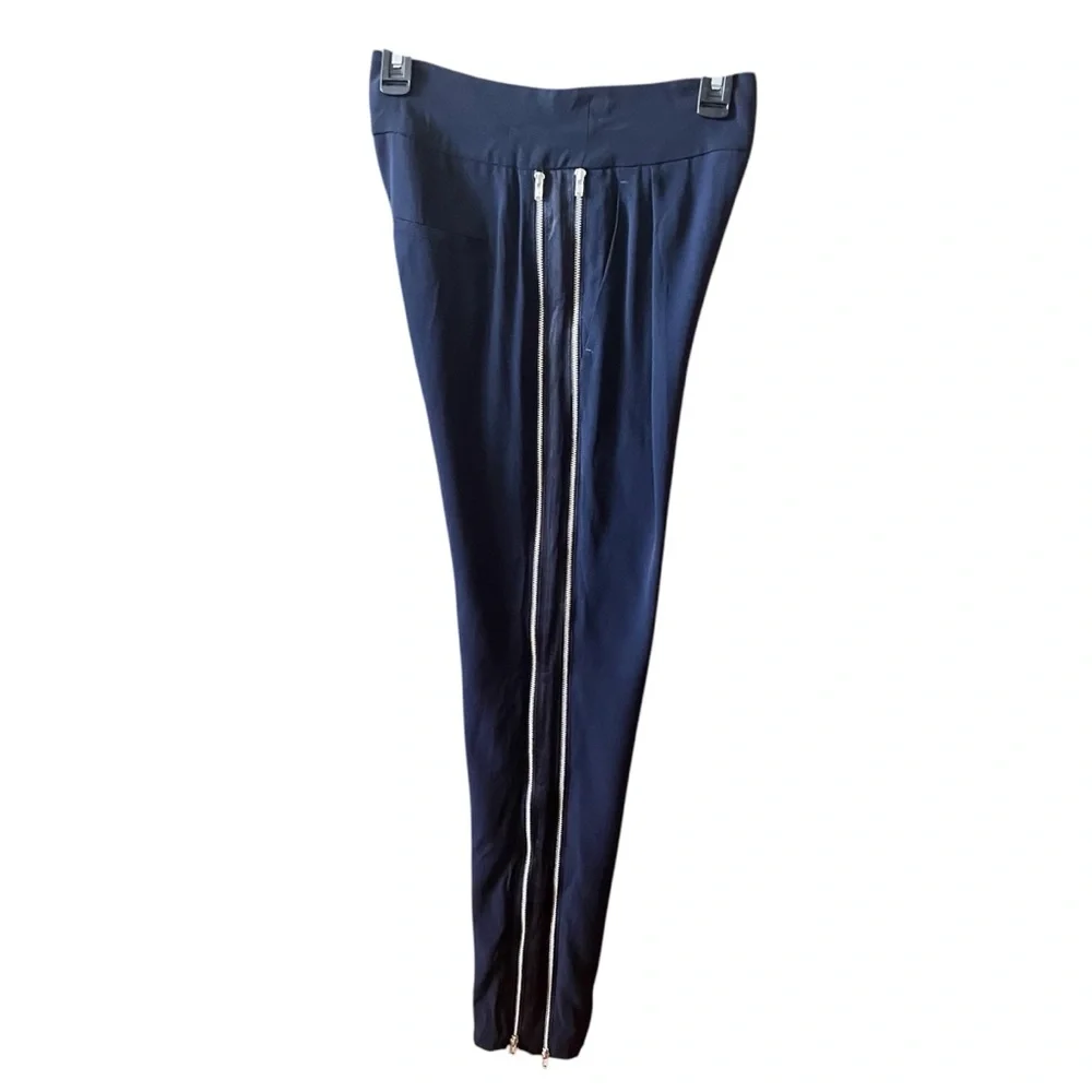 A.L.C. Side Zip Trousers Blue/Blk Trim SZ 2 High Rise Pockets Casual Evening - Picture 5 of 16